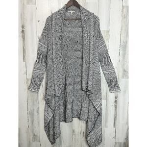 Maje Open Front Cardigan Small Sz 1 Black‎ White Long Heavy Lagenlook Sweater